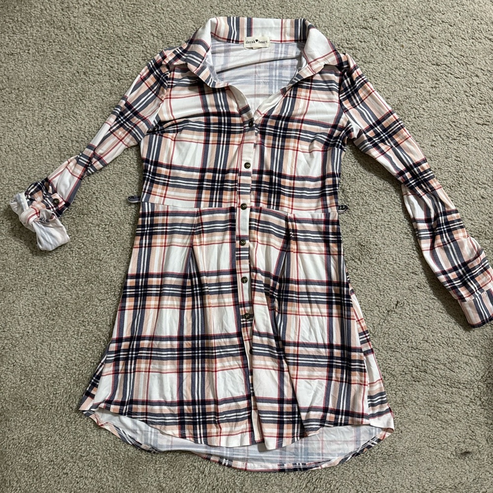 Derek Heart Multicolor Plaid Long Sleeve Dress/ Shirt Womens Medium